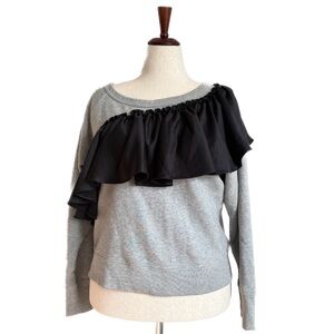 J. Crew Light Gray Sweatshirt w/ Asymmetrical Ruffle Detail